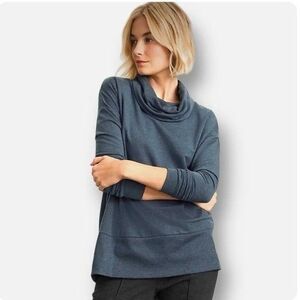 Garnet Hill Women's Blue Cowl Neck Knit Tunic Long Sleeve Pullover Size S